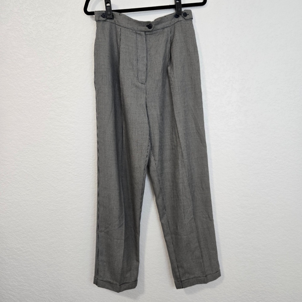 Christopher & Banks Women's Houndstooth Pleated Trousers 10 Black White Casual